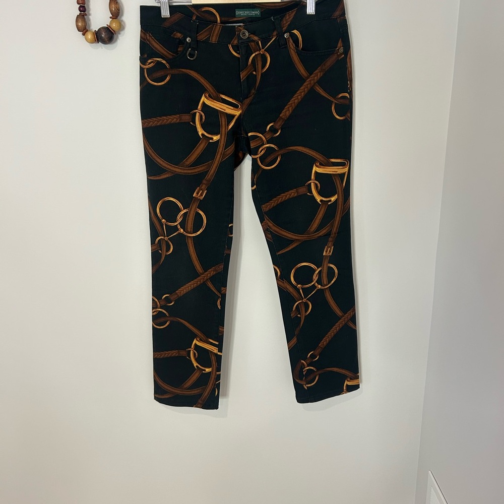 Beautiful Ralph Lauren Black Straight-Leg Jeans with Bridle Print❤️10/L - Picture 3 of 11